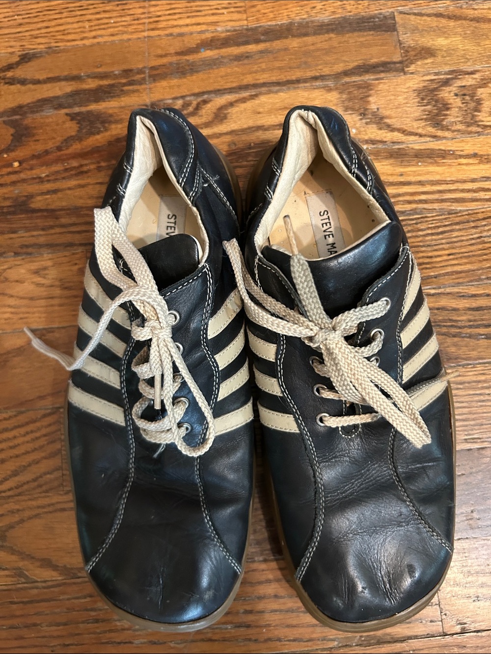 Steve Madden Black Sneakers with Cream Stripes